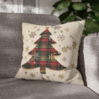 Tartan Christmas Tree Pillow Cover: Rustic Plaid Holiday Cushion Case