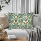 William Morris Lumbar Pillow: Teal Botanical Floral Cushion