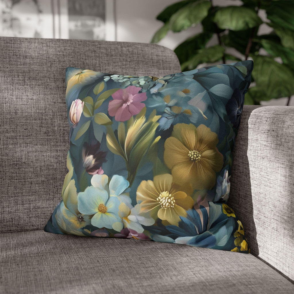 Twilight Garden Floral Pillow Cover: Painterly Moody Botanicals in Dusky Blue