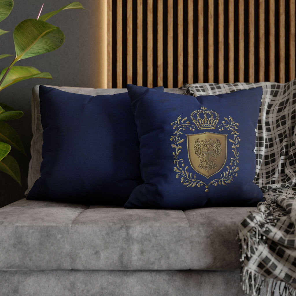 Royal Coat of Arms Pillowcase - Regal Golden Emblem on Royal Blue , Elegant Luxury Decor