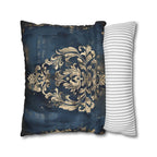 Navy Blue Damask Throw Pillow Cover: Vintage Style Gold Accent
