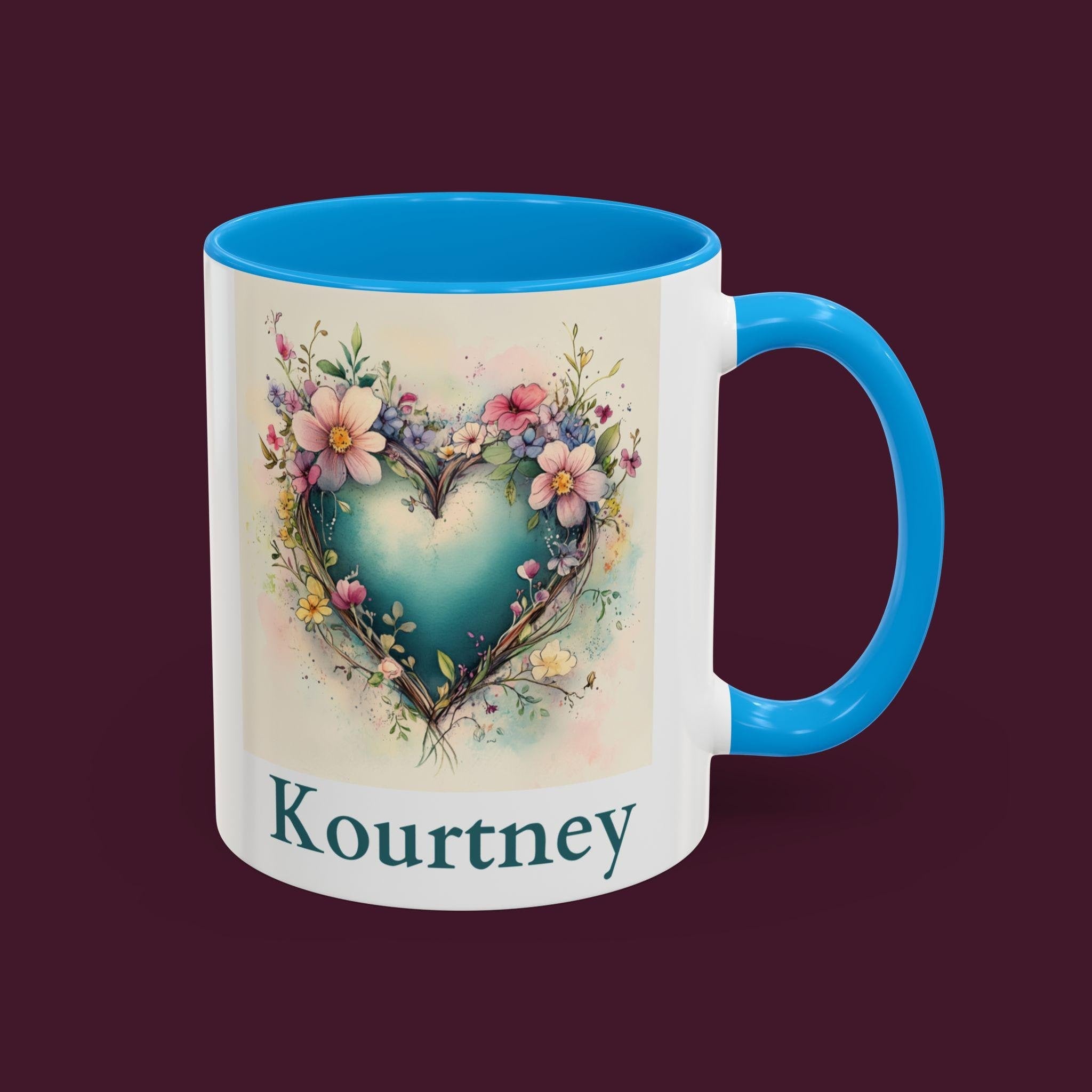 Personalized Floral Heart Mug: Watercolor Valentine's Gift, Custom Name