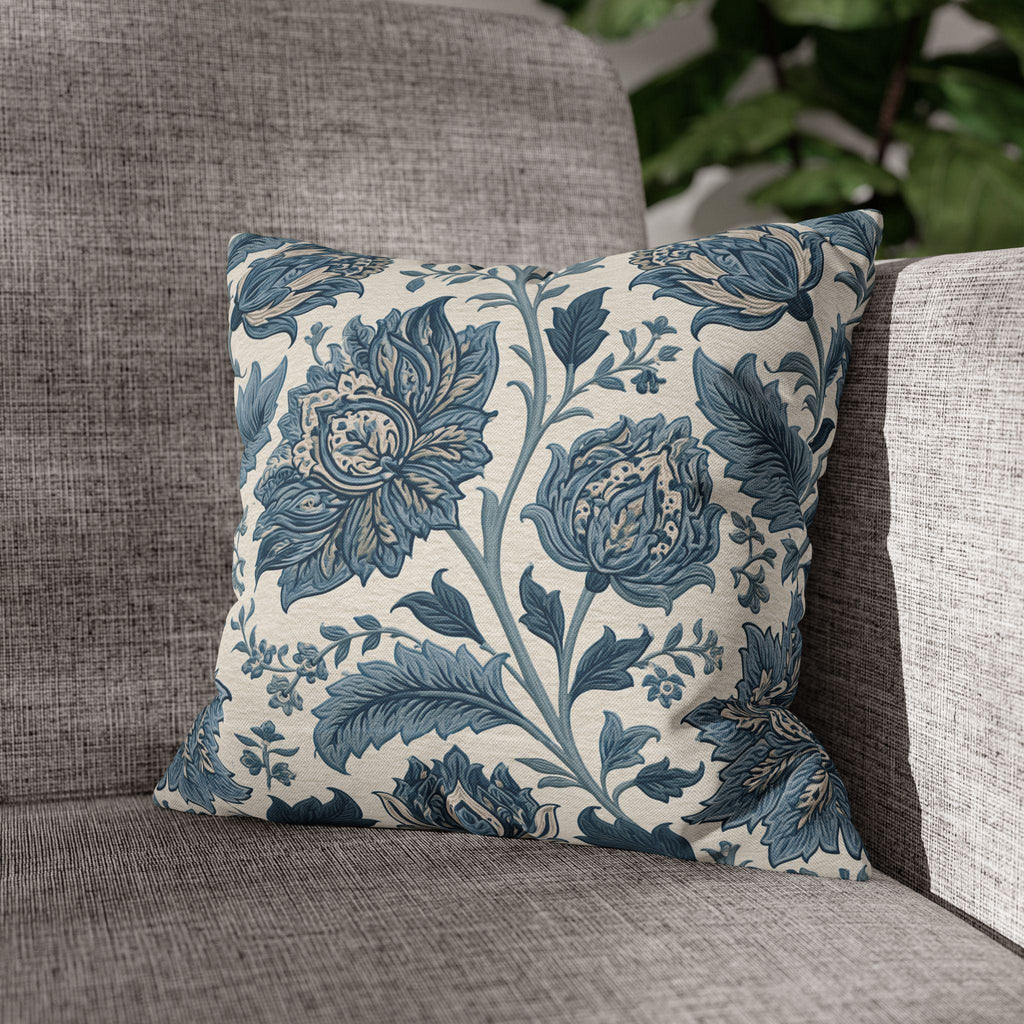 Blue Country Farmhouse Pillow Cover: William Morris Inspired Toile Floral Accent