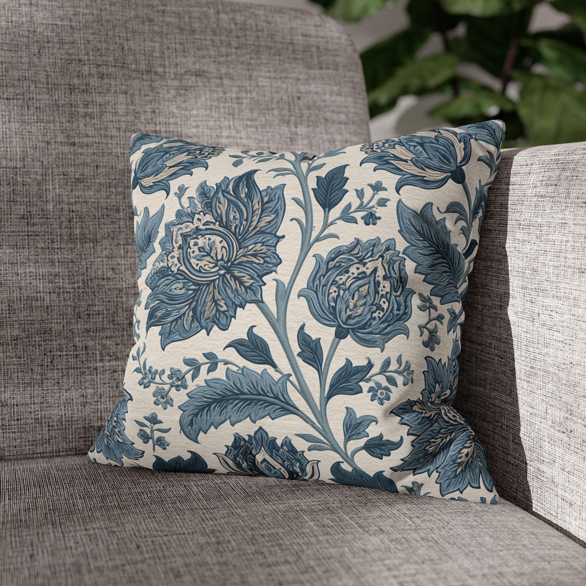 Blue Country Farmhouse Pillow Cover: William Morris Inspired Toile Floral Accent