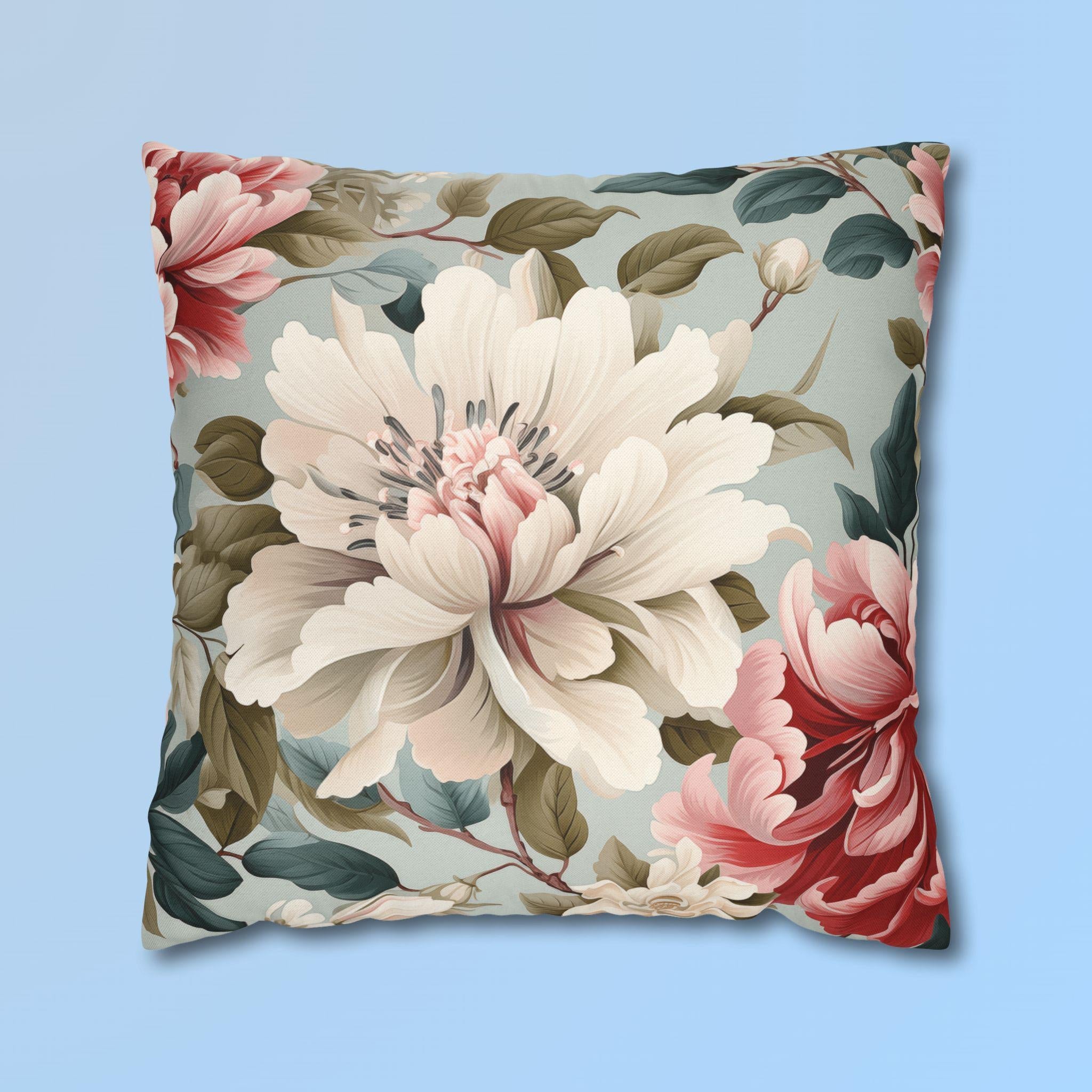 Chinoiserie Floral Pillow Cover: Cottagecore Garden Rose Peony Design