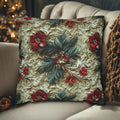 Elegant Christmas Poinsettia Pillowcase: Luxurious Floral Holiday Decor with Beige Background