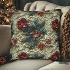 Elegant Christmas Poinsettia Pillowcase: Luxurious Floral Holiday Decor with Beige Background