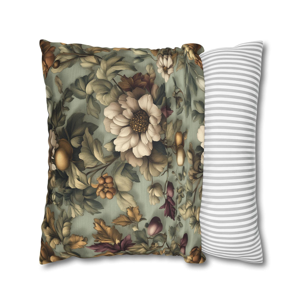 William Morris Inspired Autumn Garden Pillow Cover: Seafoam, Taupe, Merlot Floral Elegance
