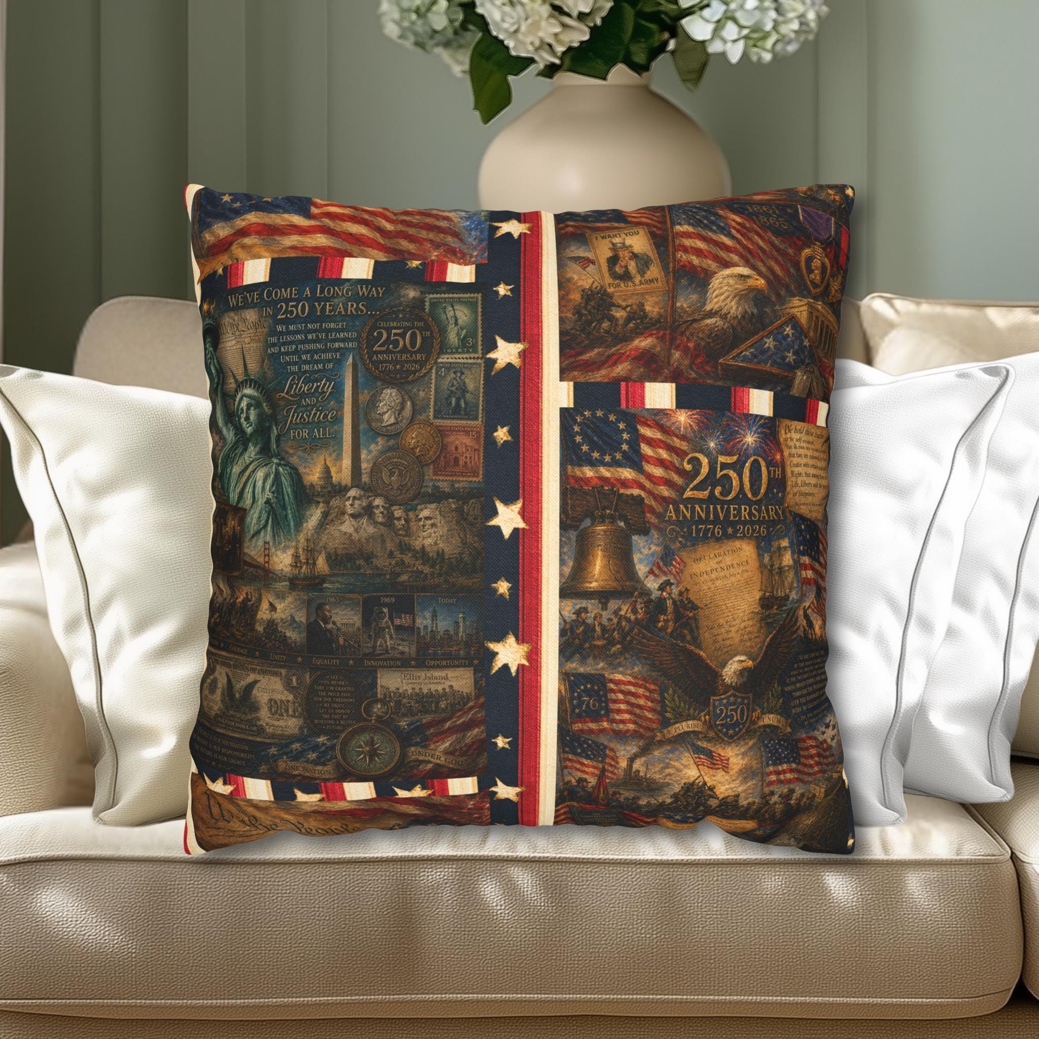 Patriotic Pillow Cover: USA 250th Anniversary Decor