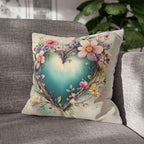 Romantic Floral Heart Wreath Pillowcase: Whimsical Square Cushion Cover for Home Decor & Gifts