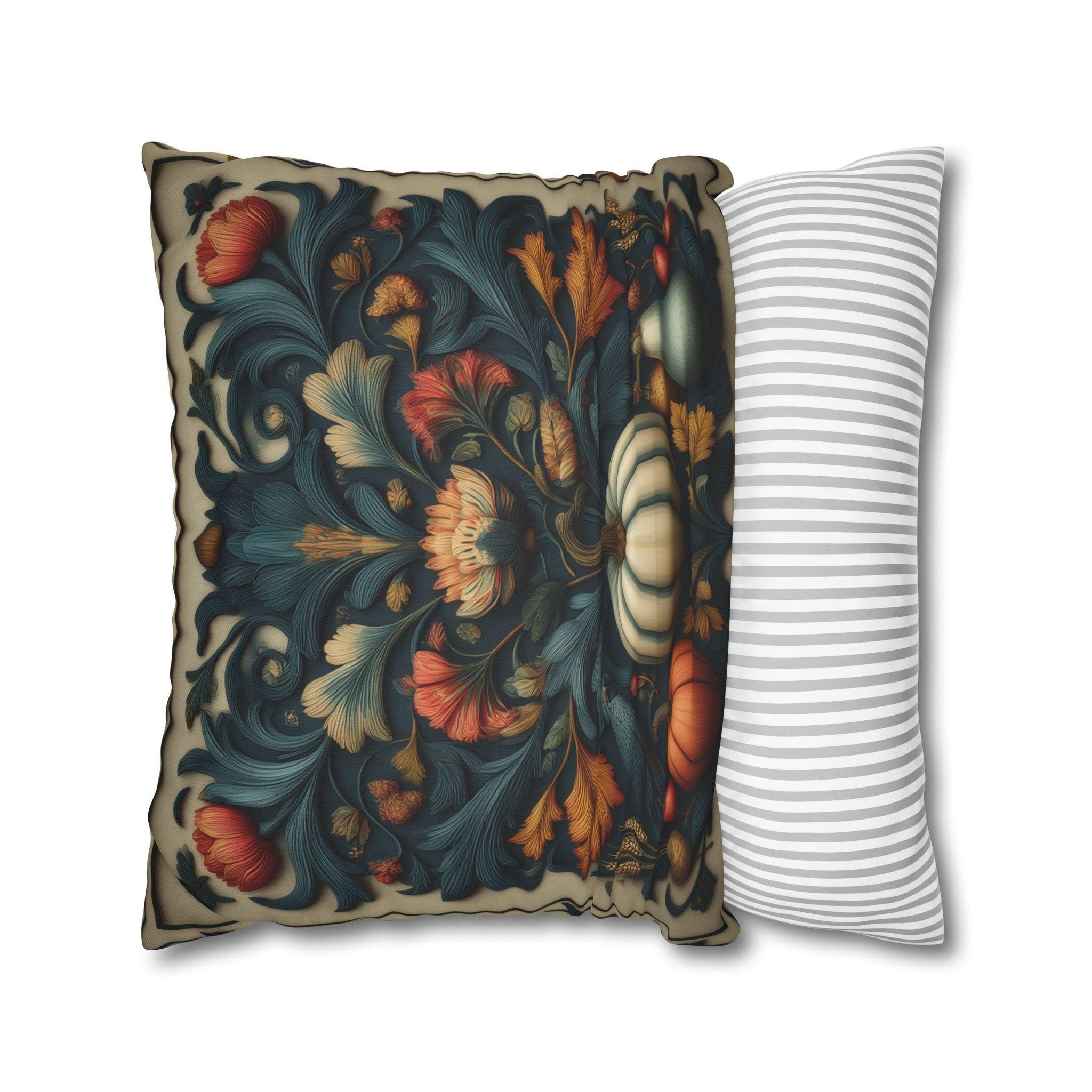 William Morris Autumn Pillow Cover: Cream, Scarlet & Teal Floral Print