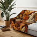 Autumnal Foliage Fleece Blanket: Ornate Swirling Leaves, Cozy Home Decor