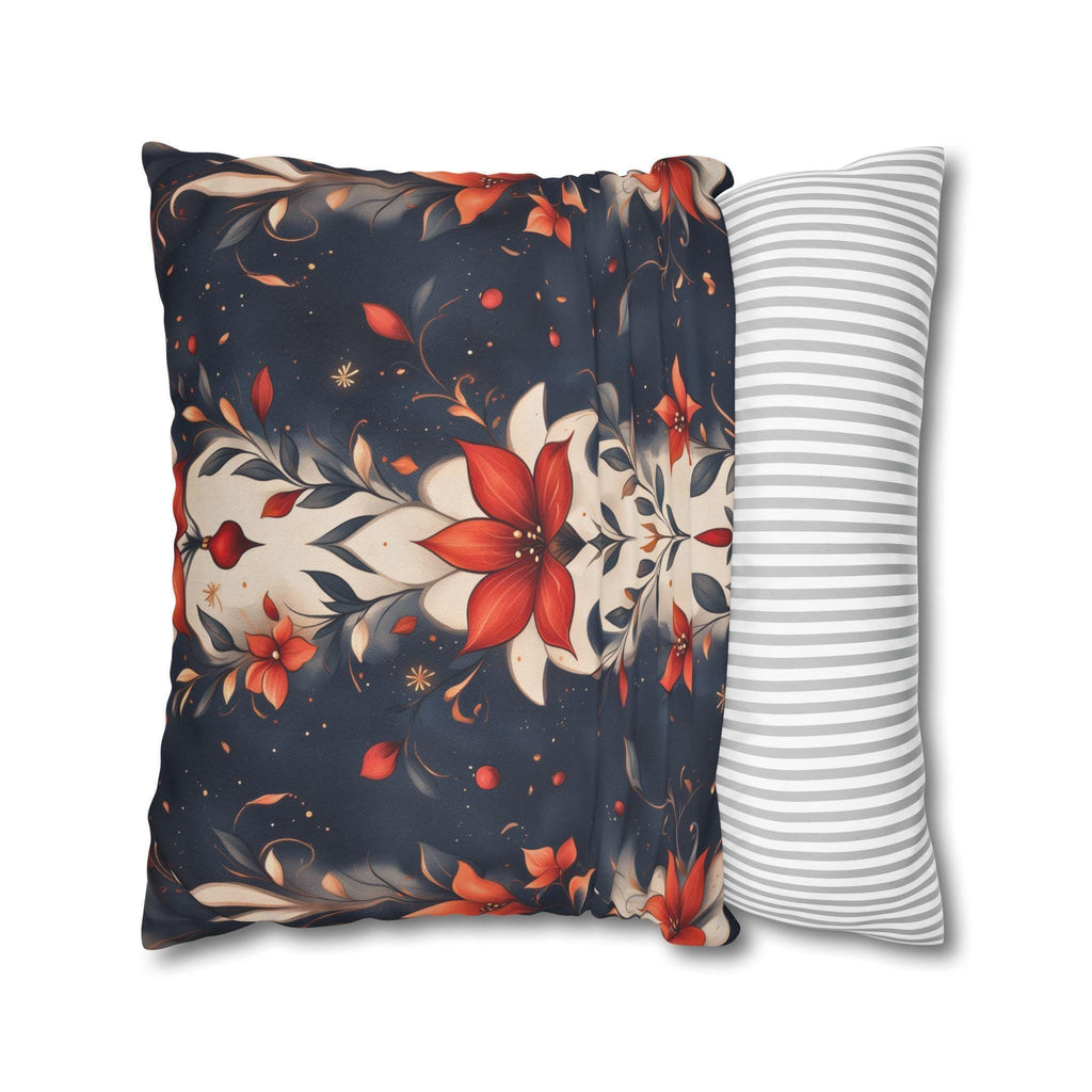 Fleur de Lis Poinsettia Pillow Cover, Holiday Floral on Navy