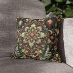 Baroque Christmas Square Pillow Cover, Gold Red Green Ornaments, Vintage Style Luxury Design Pillowcase