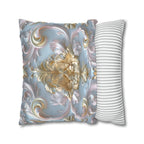 Rococo Coquette Pillow Cover: Pale Gold Floral on Pastel Blue
