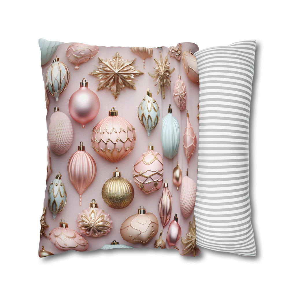 Pastel Holiday Ornaments Pillow Cover: Shimmer & Pink Pattern for Festive Elegance
