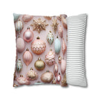 Pastel Holiday Ornaments Pillow Cover: Shimmer & Pink Pattern for Festive Elegance