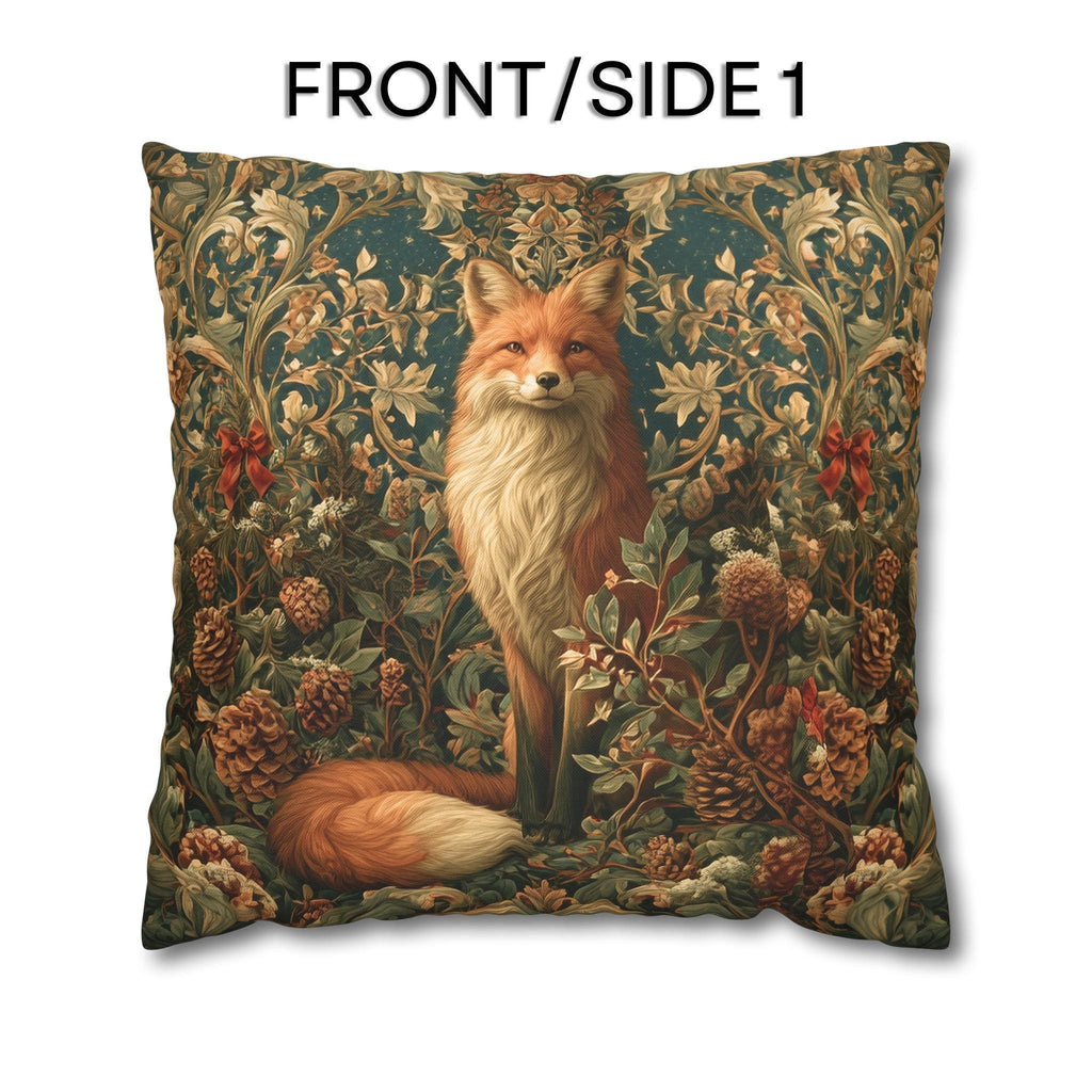 William Morris Inspired Christmas Pillow Cover: Woodland Fox Botanical Holiday Decor