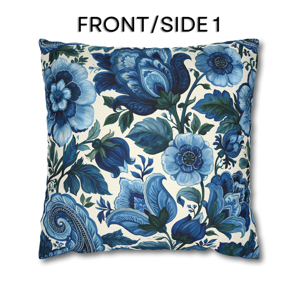 Blue and White Botanical Pillow Cover: Stylized Floral Vine Design
