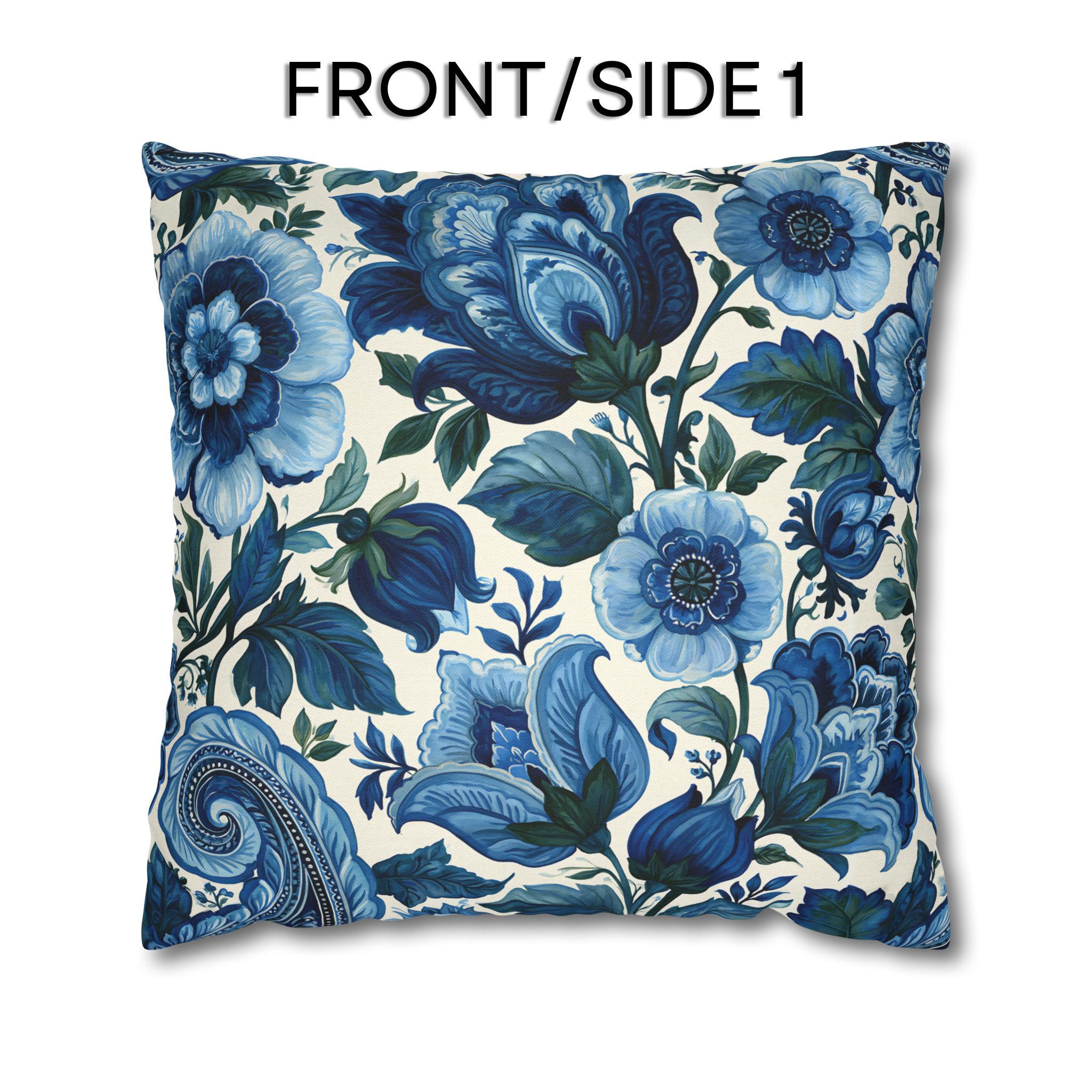 Blue and White Botanical Pillow Cover: Stylized Floral Vine Design