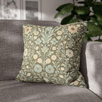 William Morris Inspired Botanical Pillow Cover: Sage, Cream & Peach Floral Pattern Cushion Case