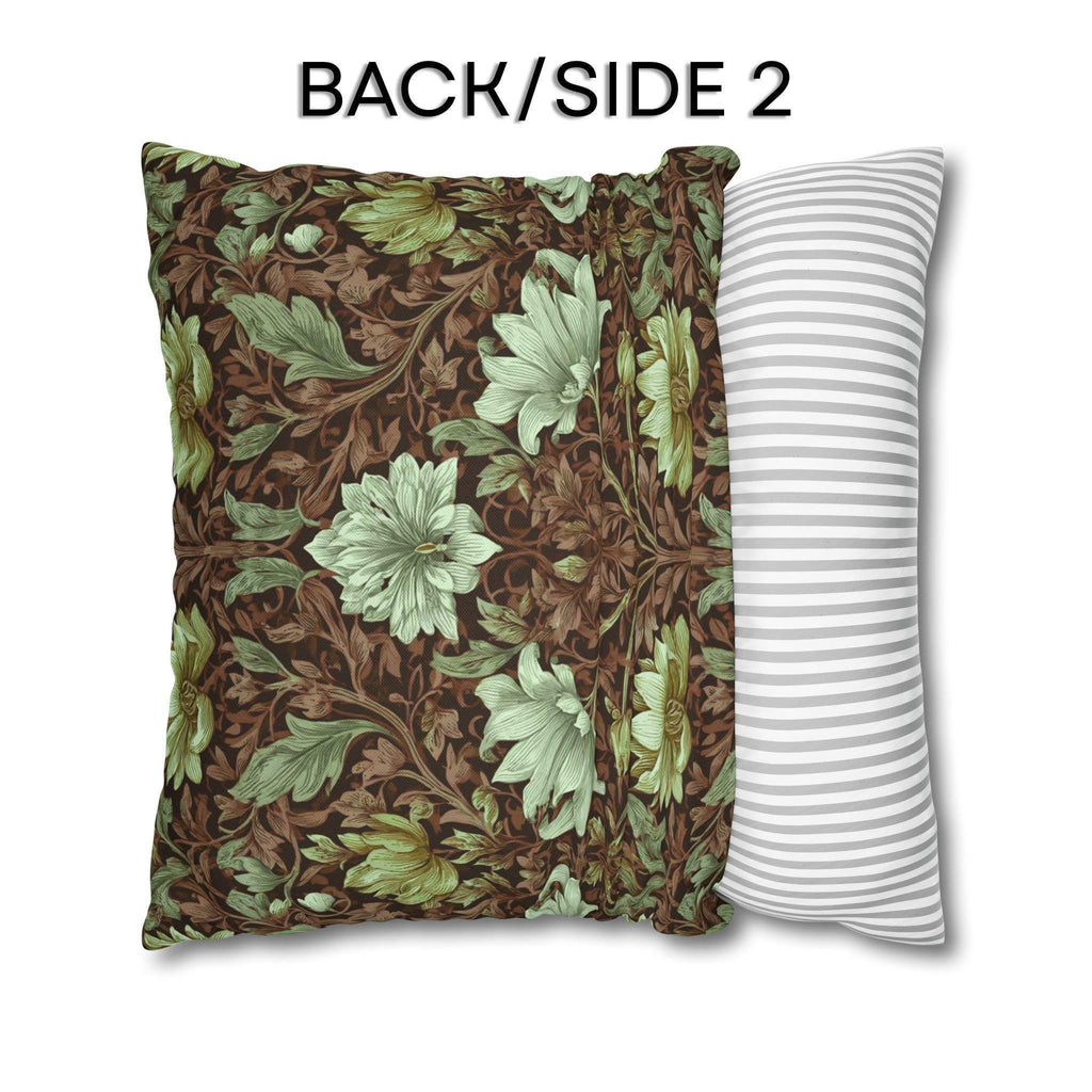 William Morris Style Pillow Cover: Maroon, Sage and Cream Botanical Floral