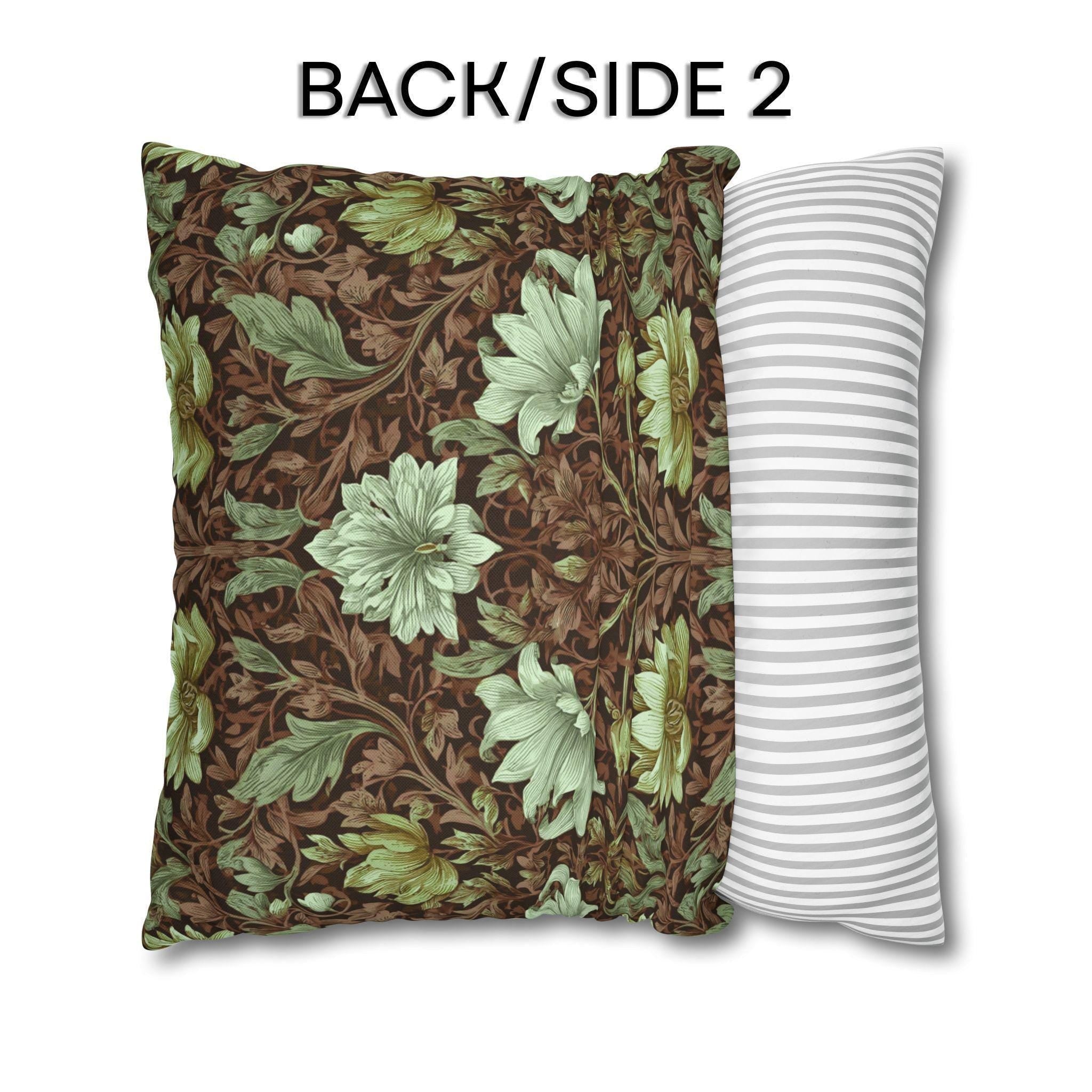 William Morris Style Pillow Cover: Maroon, Sage and Cream Botanical Floral