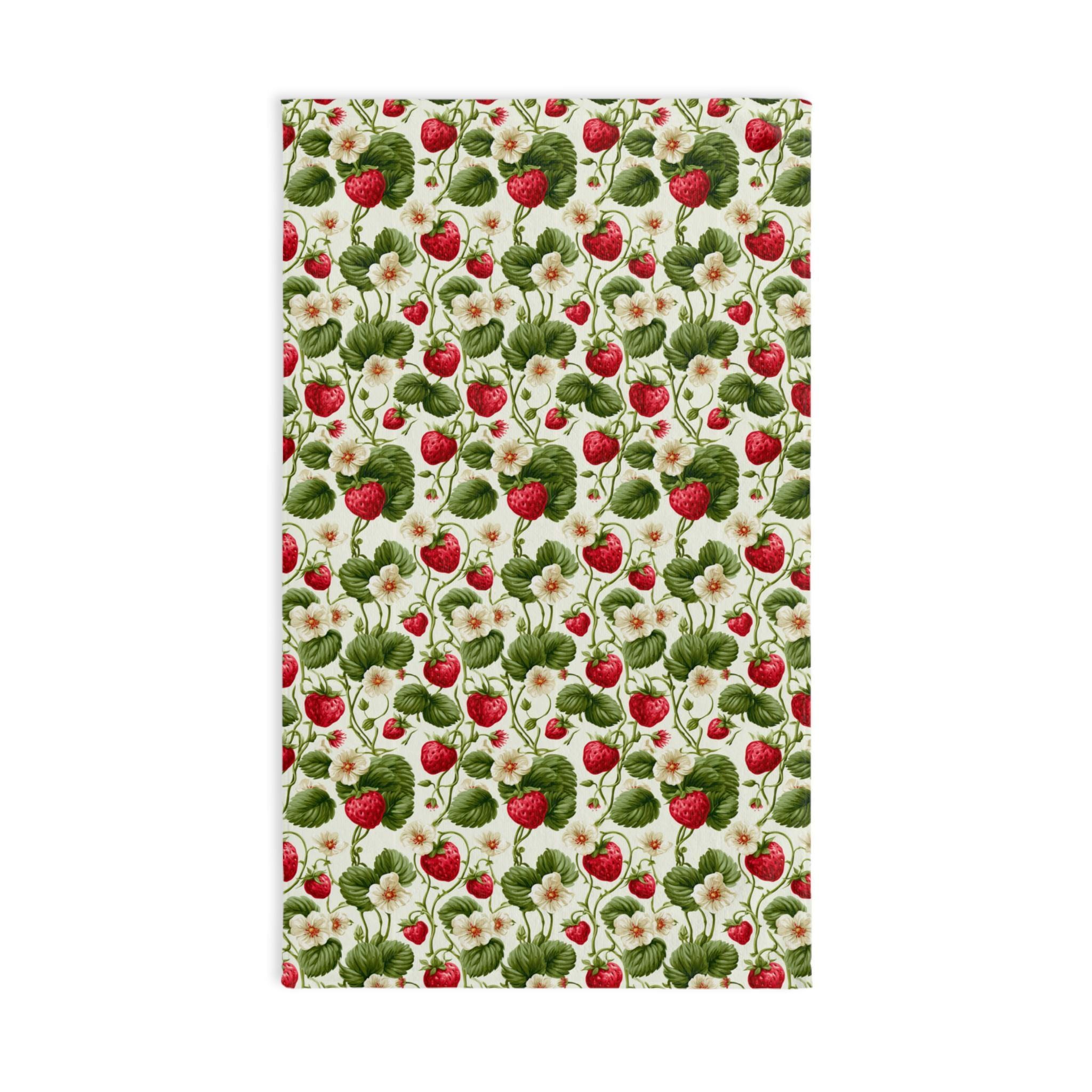 Wild Strawberry  Hand Towel: Botanical Summer Decor for Bath or Kitchen
