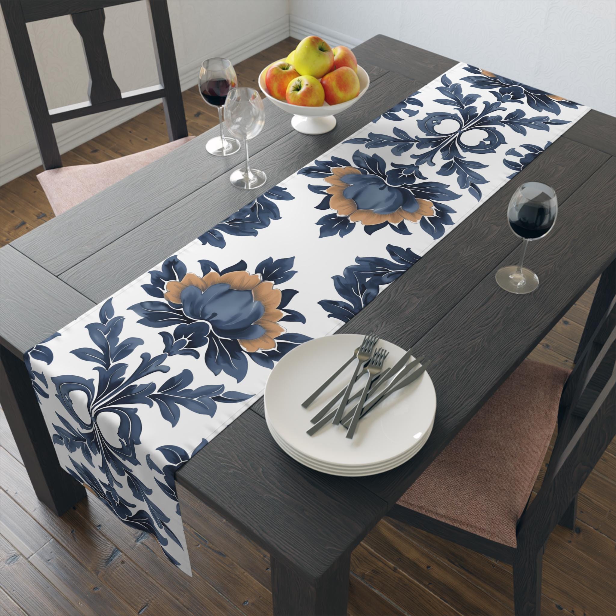 Floral French Country Table Runner: Blue Camel Farmhouse Decor