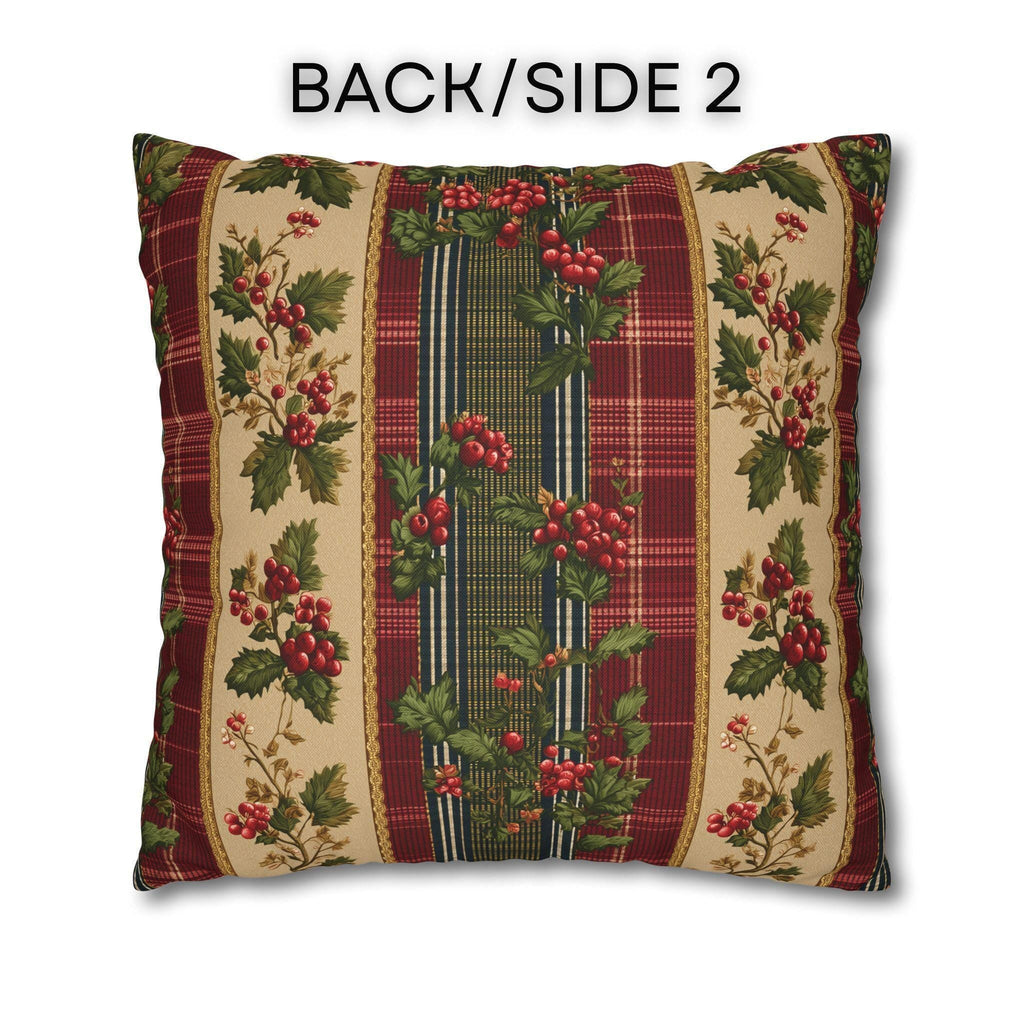 Christmas Pillow Cover: Classic Vintage Style Holly & Tartan Plaid in Red Green and Cream