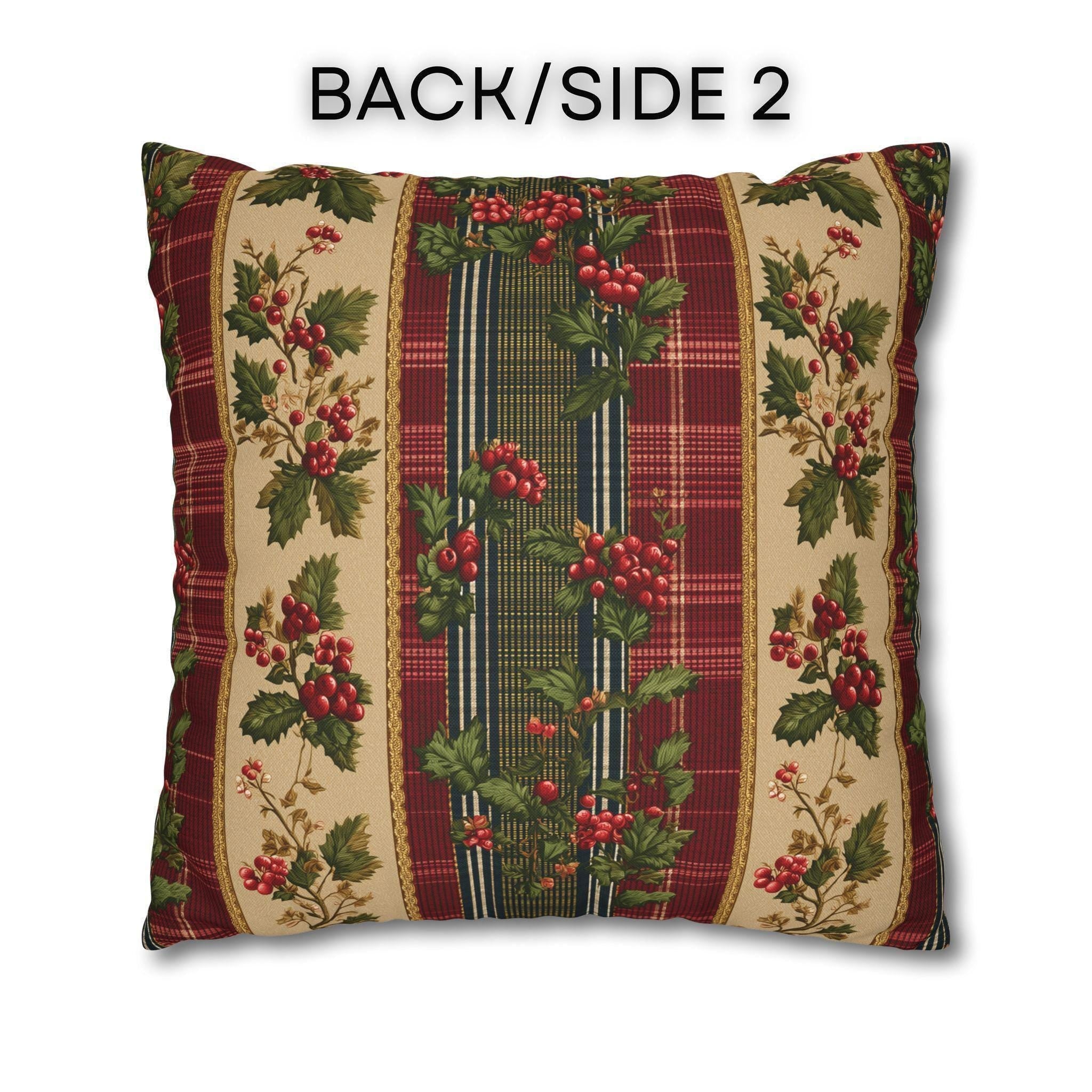 Christmas Pillow Cover: Classic Vintage Style Holly & Tartan Plaid in Red Green and Cream