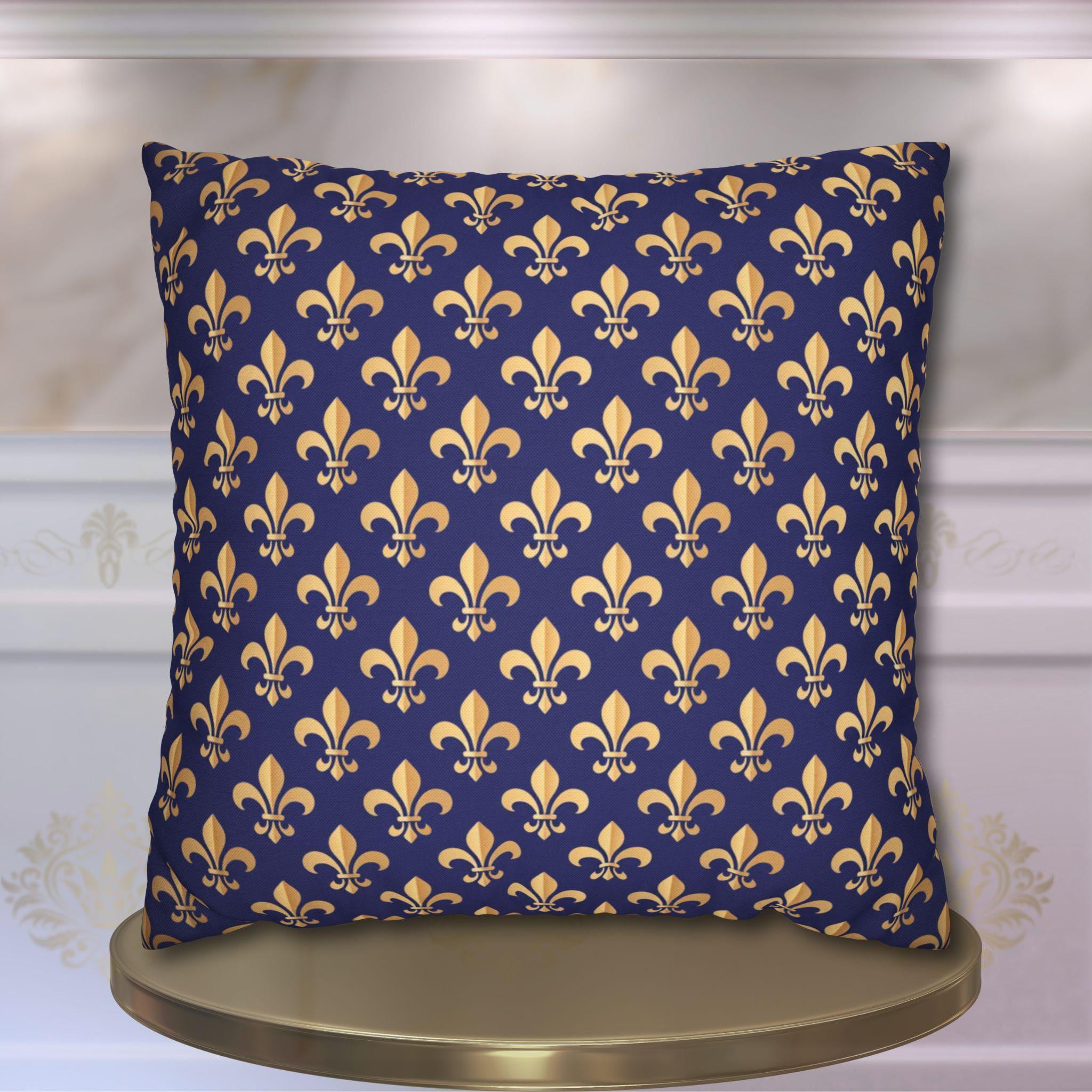Gold and Royal Blue Fleur de Lys Pillow Cover: Classic French Heraldic Pattern