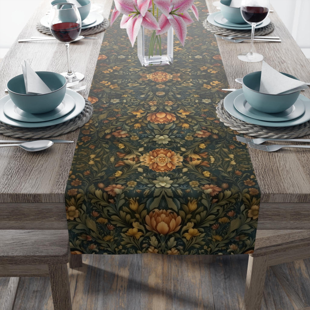William Morris Botanical Table Runner: Golden Ochre Floral Tapestry