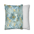 Blue Magnolia Throw Pillow Cover: Gold Leaf Floral Cushion