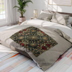 Elegant Golden Snowflake Poinsettia Fleece Blanket: Christmas Decor & Cozy Winter Gift
