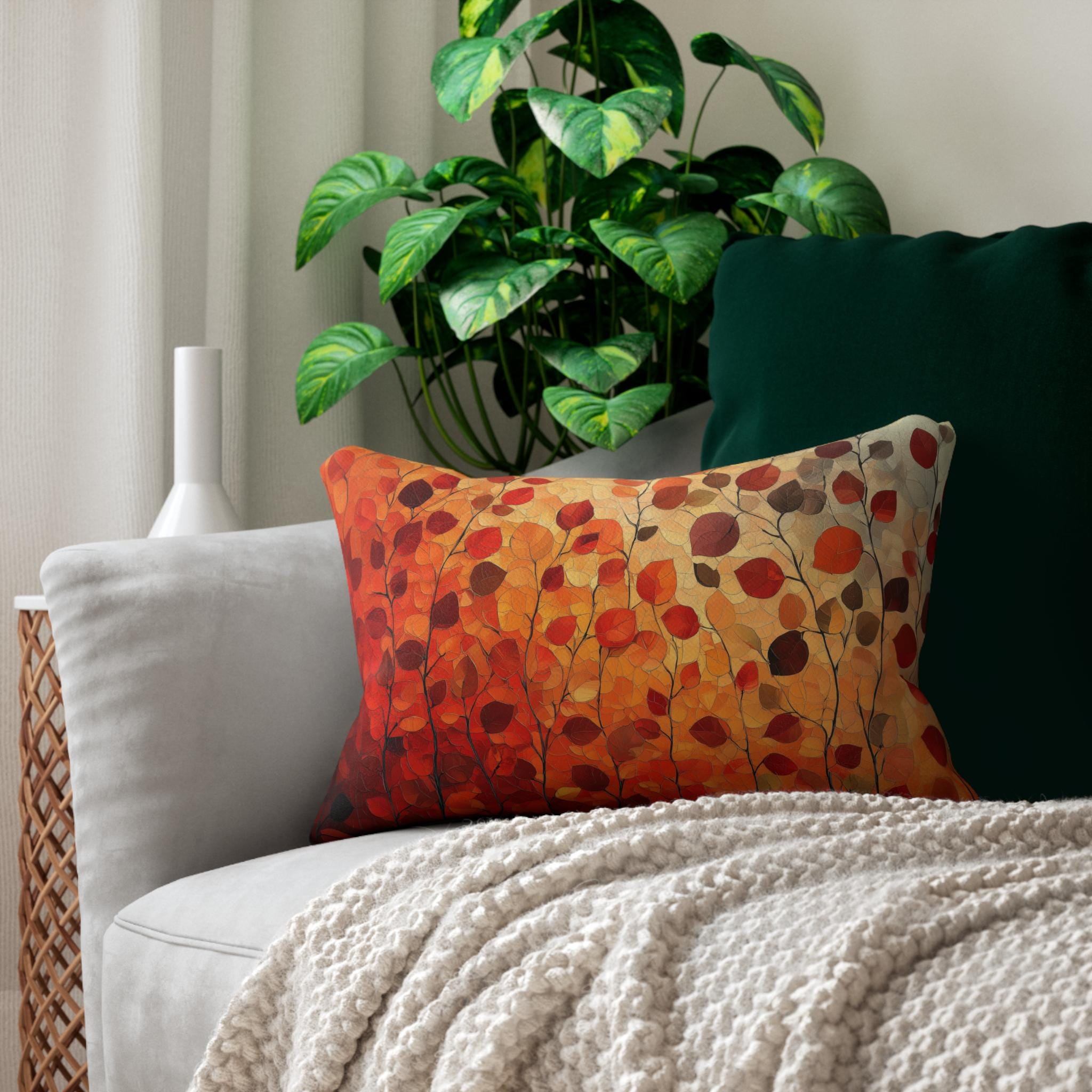 Autumn Leaves Lumbar Pillow: Vibrant Fall Colors with Ombré Effect