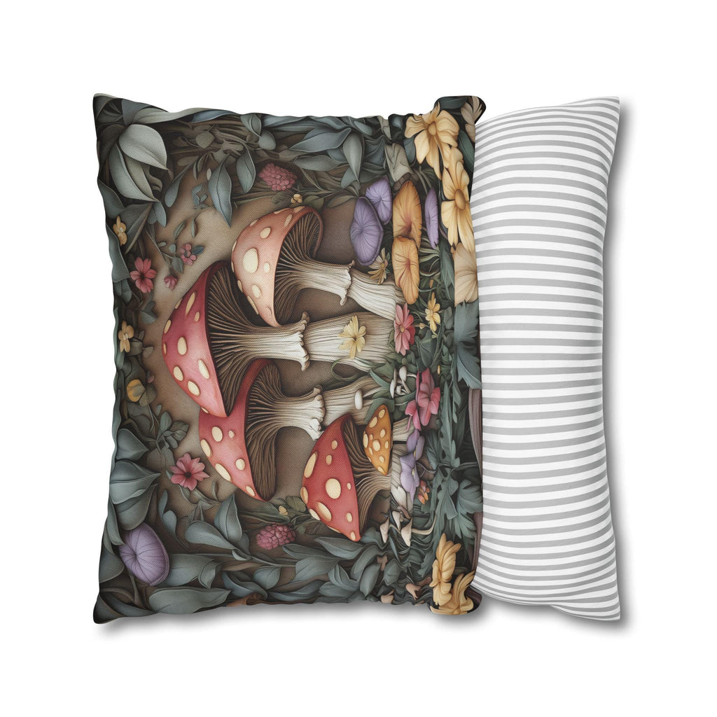 Whimsical Mushroom Pillow Cover: William Morris Inspired Forest Botanical Art Cushion Case