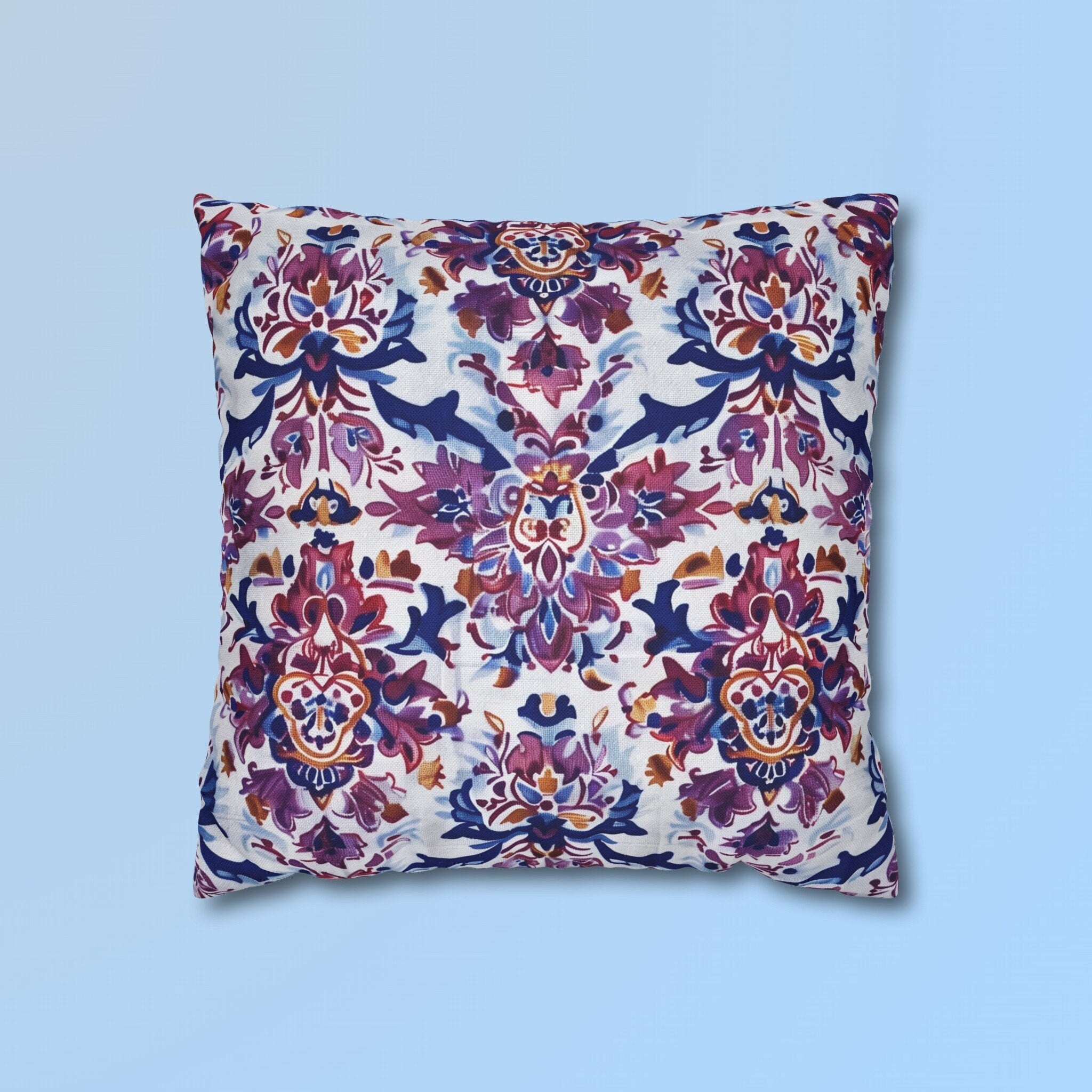 Ikat Floral Medallion Pillow Cover, Purple Blue Red Cushion