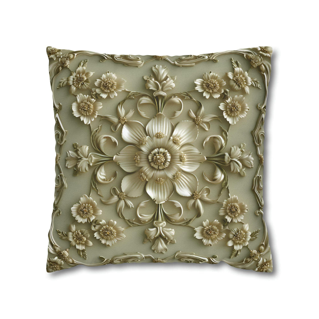 French Floral Pillow Cover: Sage Green & Gold Bloom Cushion