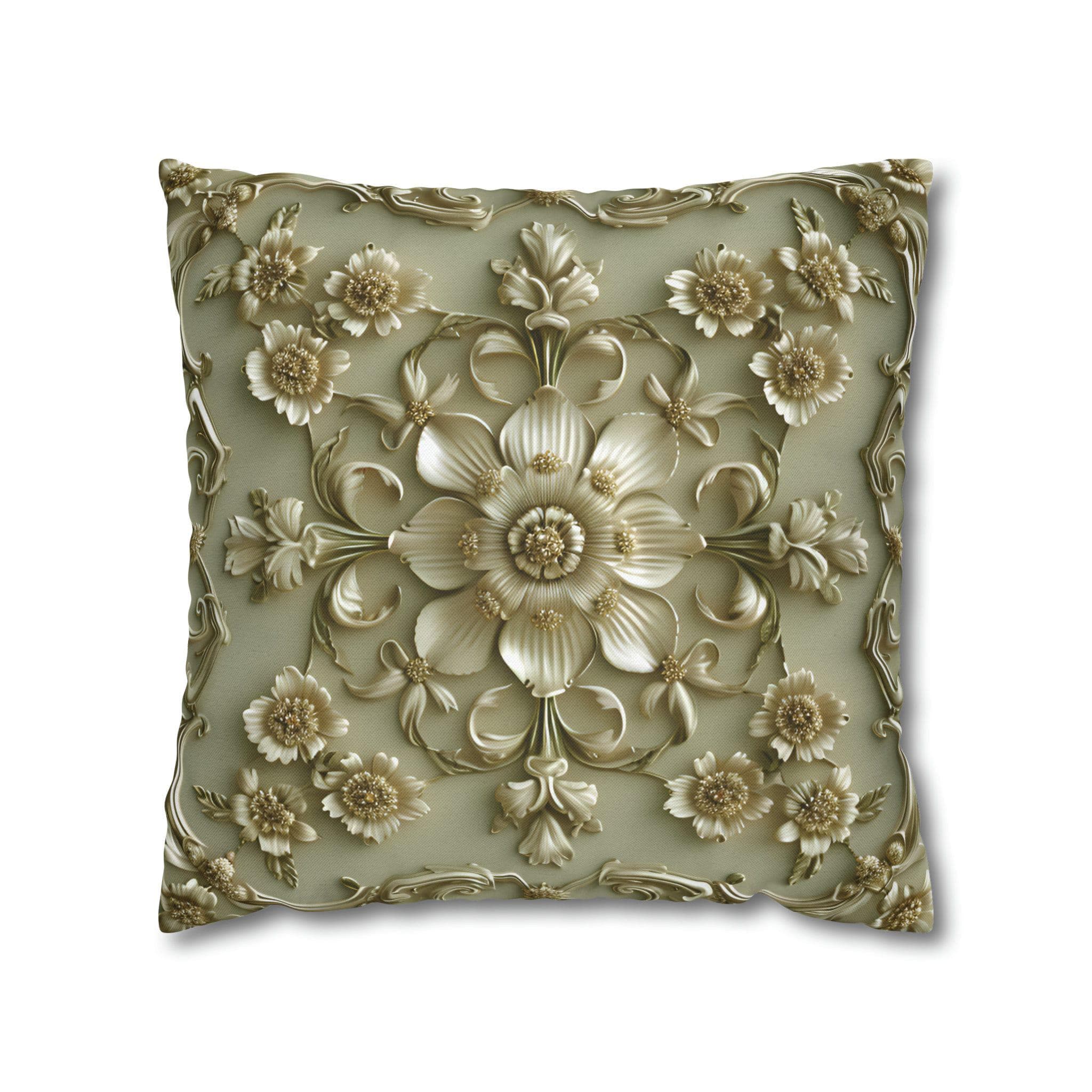 French Floral Pillow Cover: Sage Green & Gold Bloom Cushion