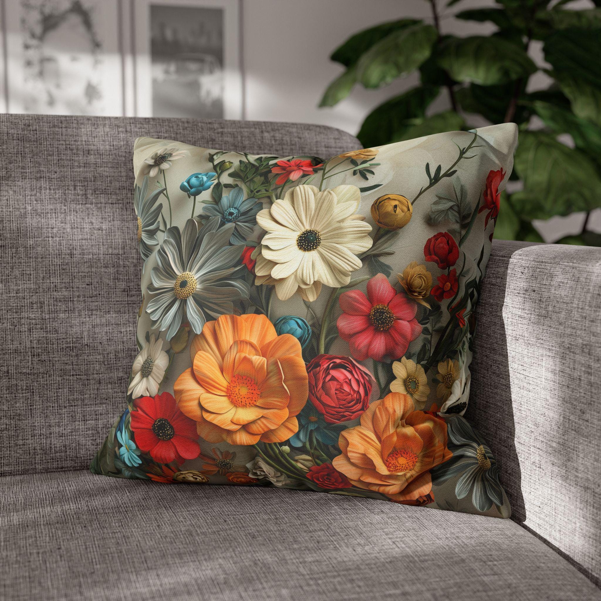 Floral Pillow Cover: Boho Botanical Print - Vibrant Cottagecore Accent