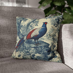 French Country Blue Pheasant Pillow Cover: Vintage Toile Bird and Botanical Design