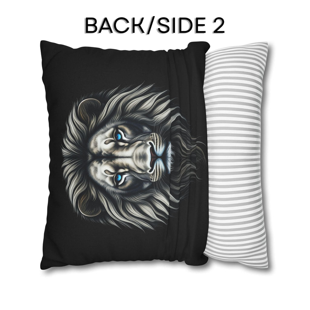 Midnight Mane Lion Pillow Cover: Ice-Blue Gaze Edition