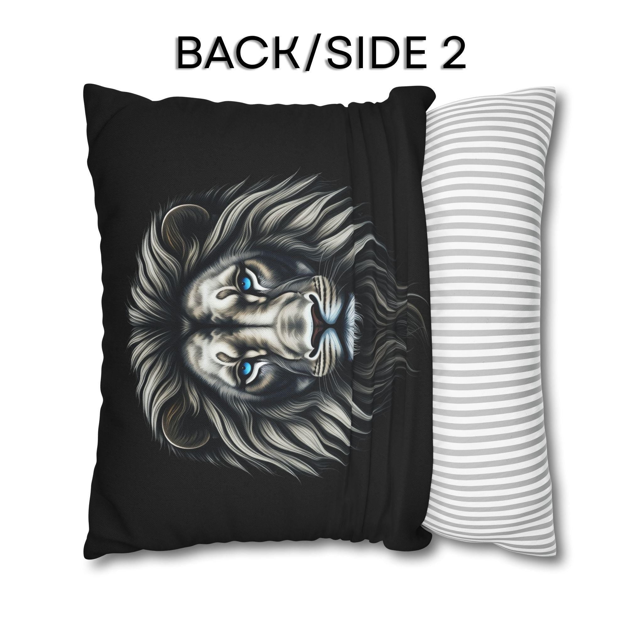 Midnight Mane Lion Pillow Cover: Ice-Blue Gaze Edition