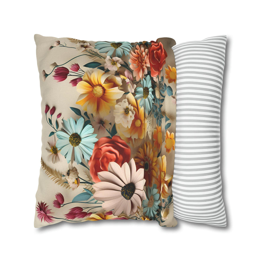 Vintage Style Floral Pillow Cover: Vibrant Flower Meadow Design