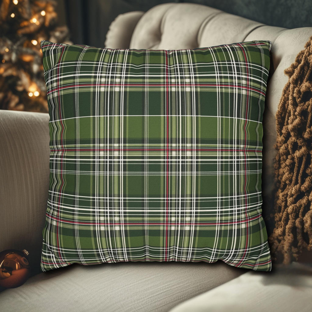 Classic Green Plaid Christmas Pillow Cover: Cozy Holiday Accent for Sofa or Bed