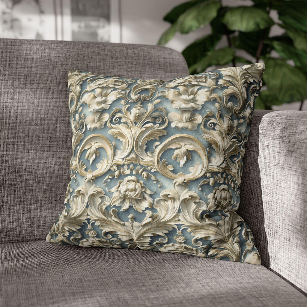 Rococo Floral Scrollwork Pillow Cover, Luxury Cream Ivory Design