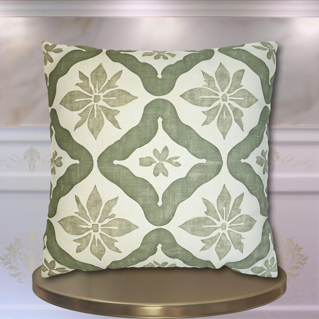 Moroccan Damask Pillow Cover: Sage Green and Ivory Classic Accent