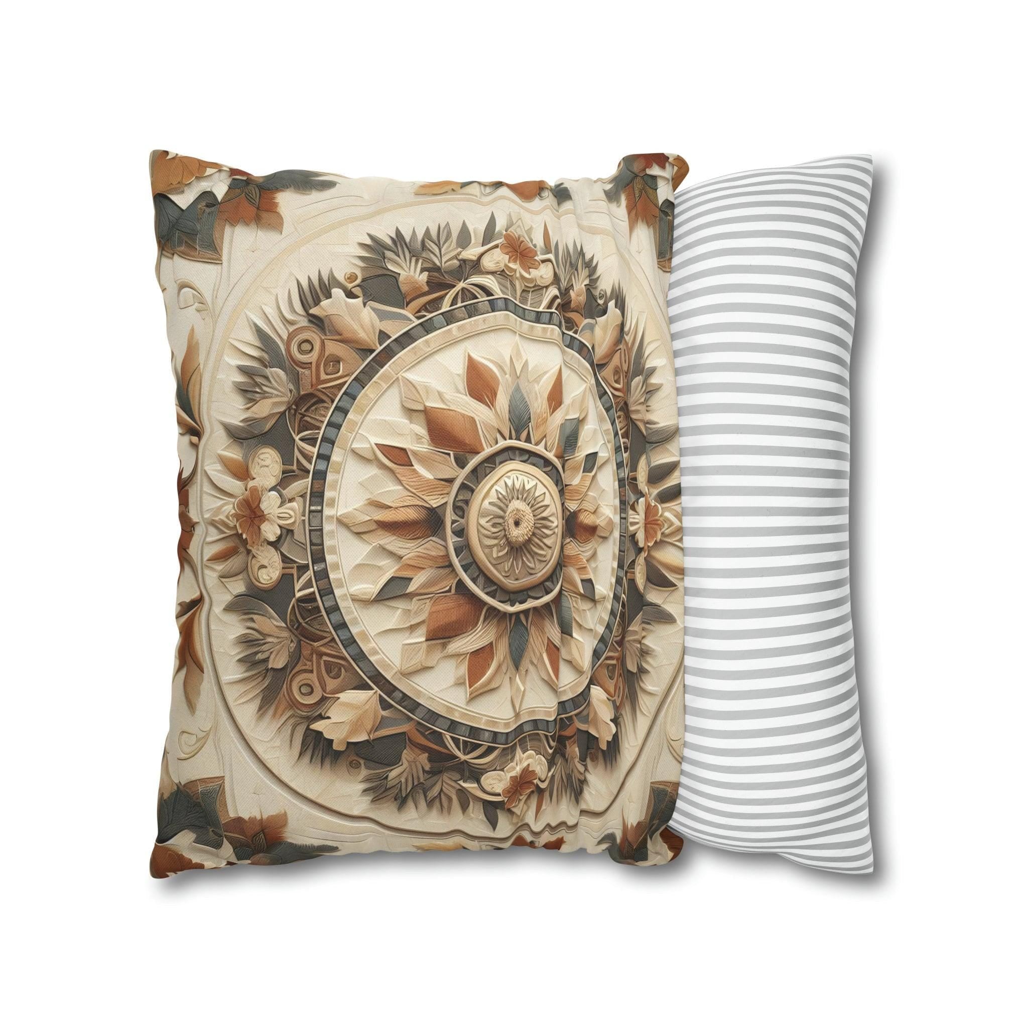 Boho Geometric Floral Pillow Cover: Earth Tone Cushion for Rustic Fall Home Decor