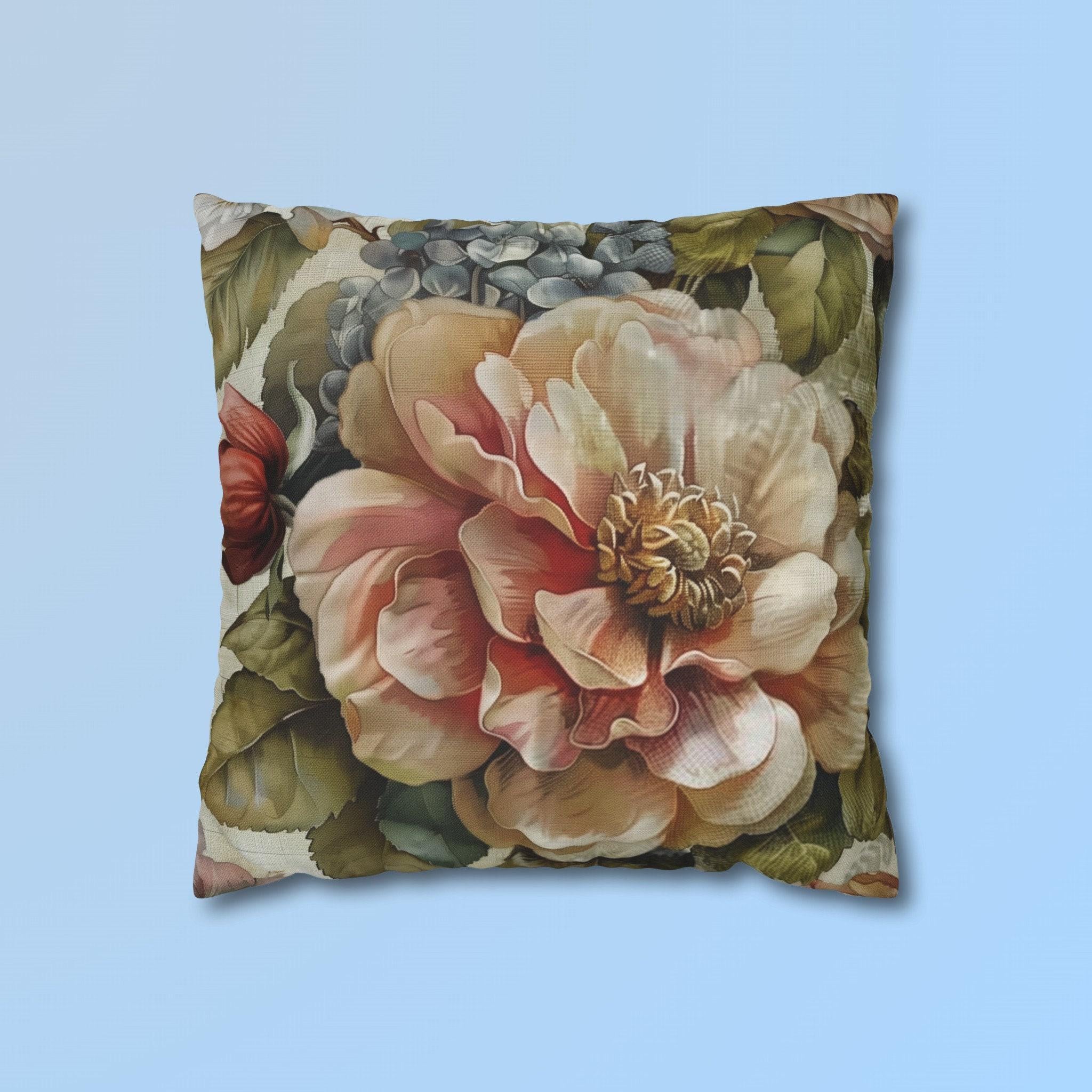 Vintage Inspired Floral Pillow Cover  Blush Pink and Cream Blossoms Elegant Home Decor